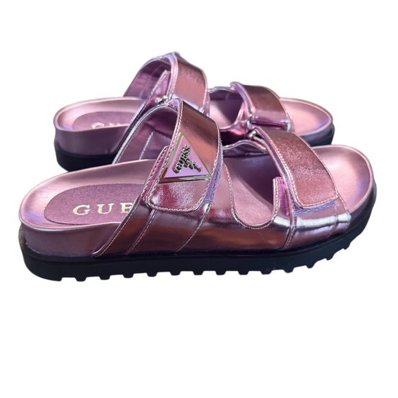 GUESS Fabula Lug-Sole Logo Footbed Sandals Slip On Metallic Pink NEW Size 5 - Picture 4 of 10